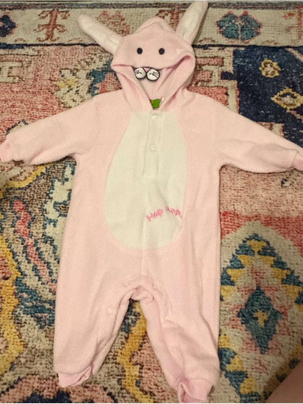 Pink Bunny Hooded Footie with White Belly Panel